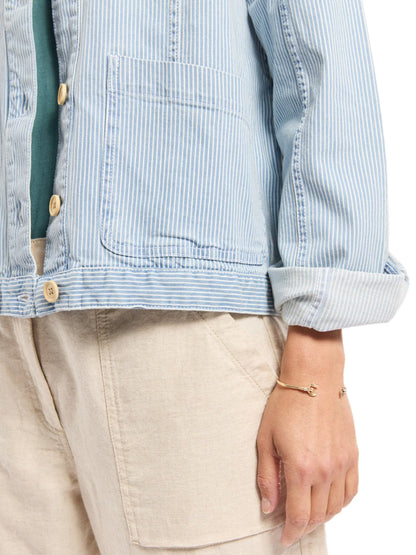 Striped Fisherman's Jacket - Denim & White