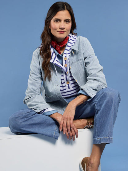 Striped Fisherman's Jacket - Denim & White
