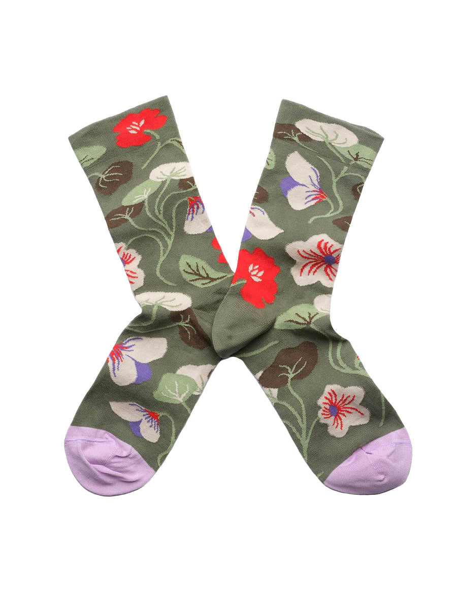 Flowers Sock - Cedar Green