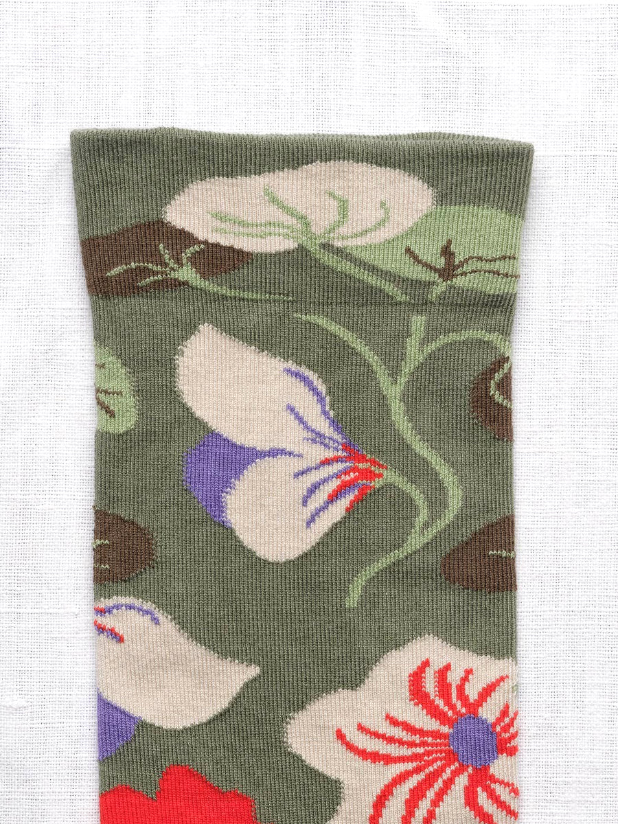 Flowers Sock - Cedar Green