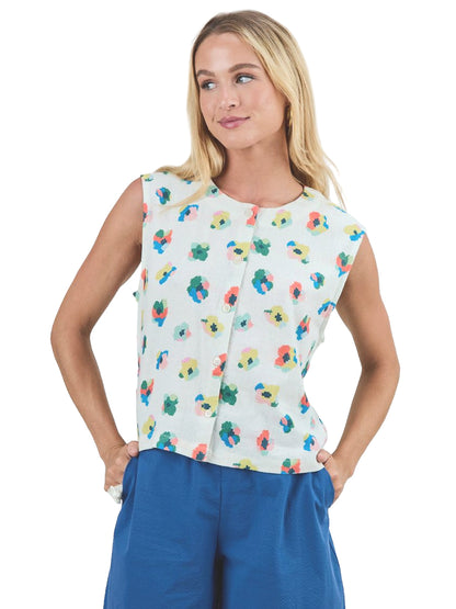 Mini Flower Button Up Blouse - Ecru