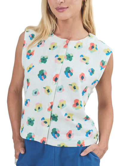 Mini Flower Button Up Blouse - Ecru