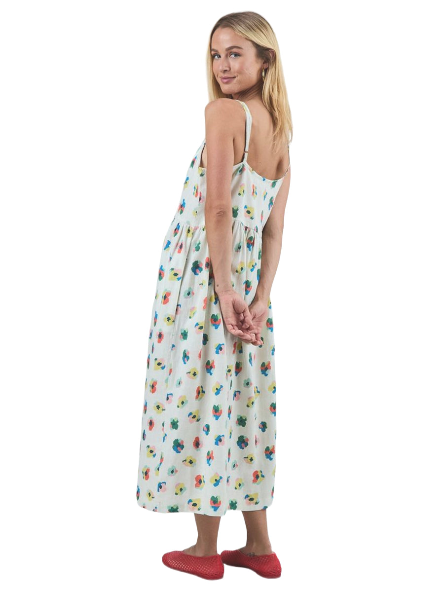Mini Flowers Strappy Loose Dress - Ecru