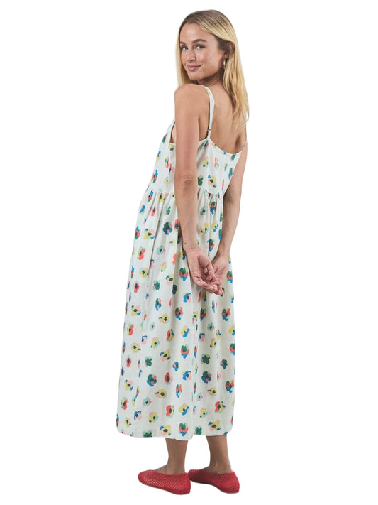 Mini Flowers Strappy Loose Dress - Ecru