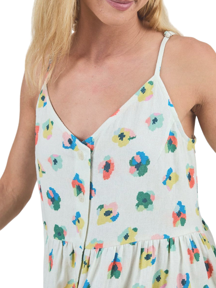 Mini Flowers Strappy Loose Dress - Ecru