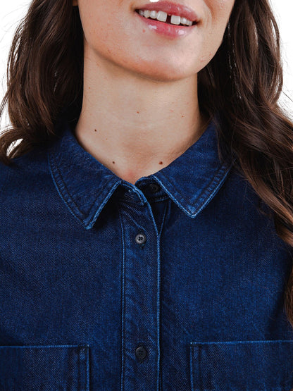 Raw Denim Boxy Shirt - Blue