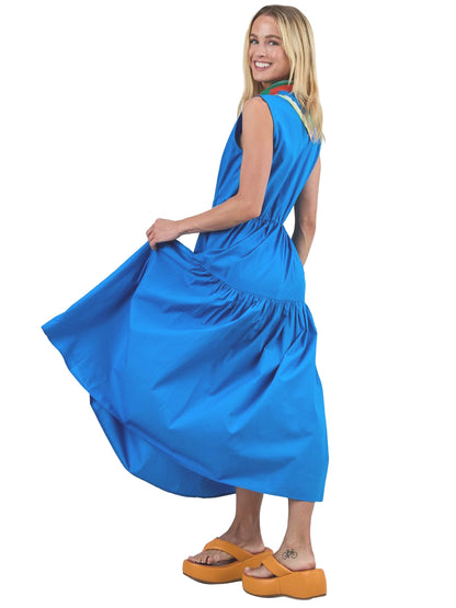 Sleeveless Shirt Dress - Blue