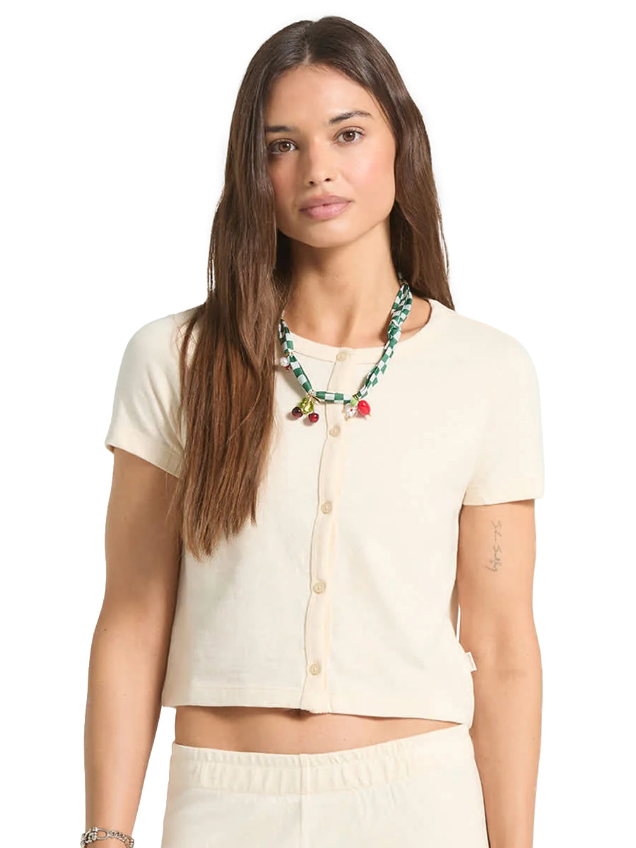 Alice Knit Short Sleeve Button-Up Shirt - Whitecap