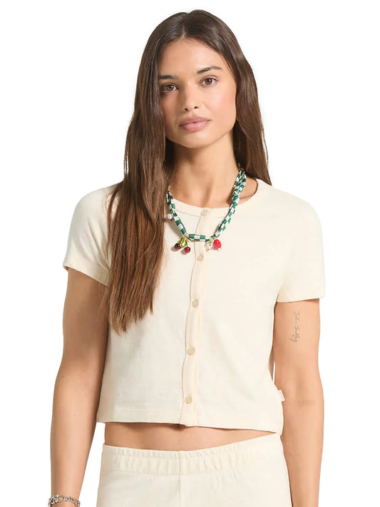 Alice Knit Short Sleeve Button-Up Shirt - Whitecap