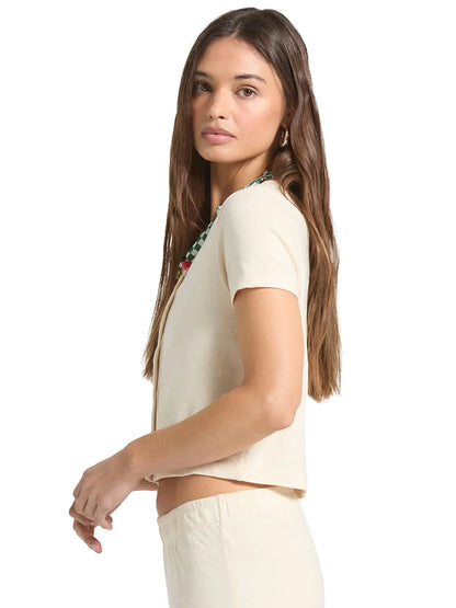 Alice Knit Short Sleeve Button-Up Shirt - Whitecap