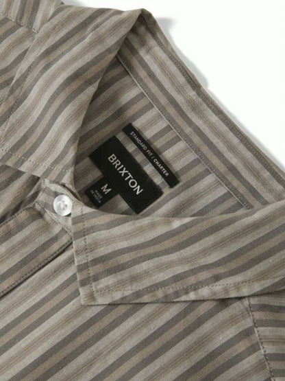Charter Stripe Short Sleeve Shirt - Charcoal Grey