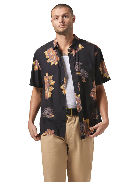 Cru Floral Short Sleeve Shirt - Washed Black & Charcoal