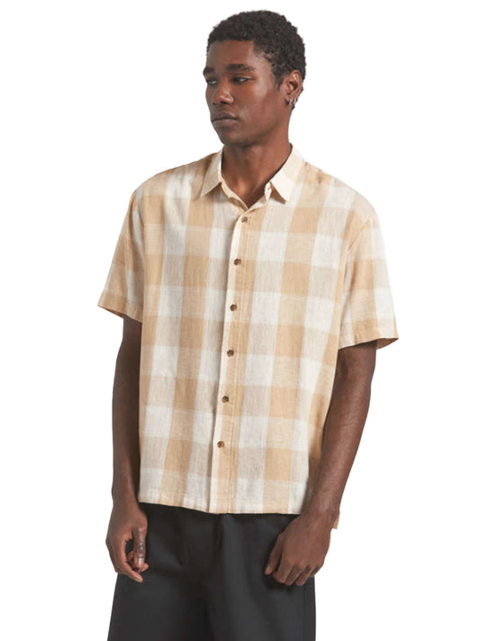 Cru Linen-Blend Short Sleeve Shirt - Off White & Sand