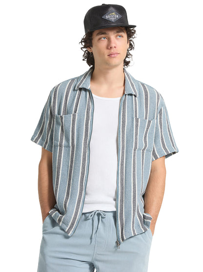 Dexter Textured Stripe Short Sleeve Shirt - Dusty Blue