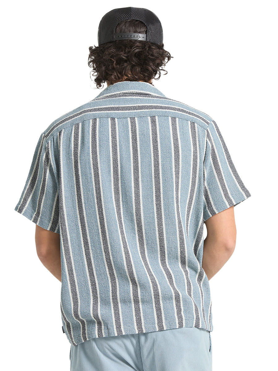 Dexter Textured Stripe Short Sleeve Shirt - Dusty Blue