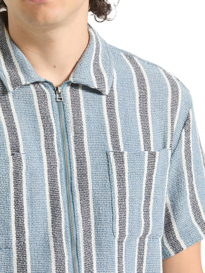 Dexter Textured Stripe Short Sleeve Shirt - Dusty Blue