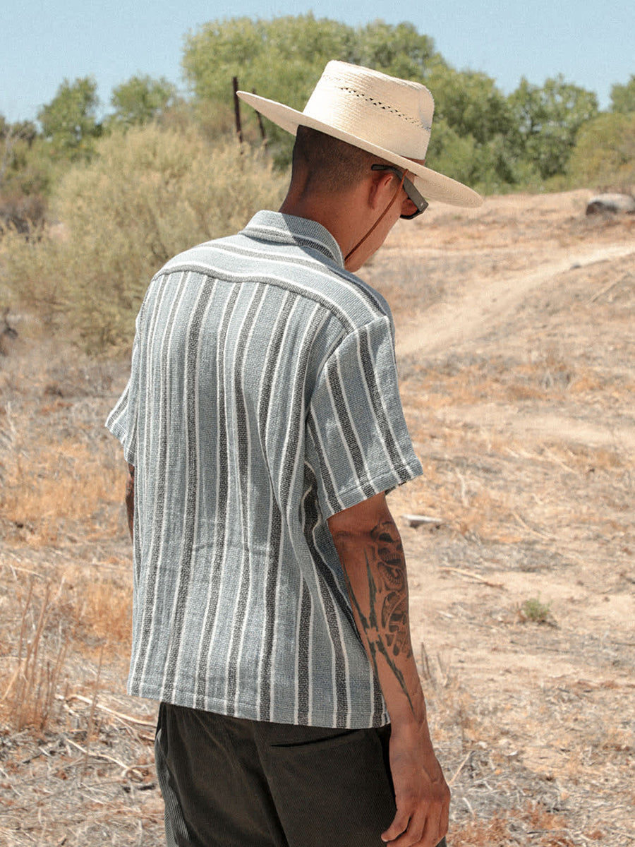 Dexter Textured Stripe Short Sleeve Shirt - Dusty Blue