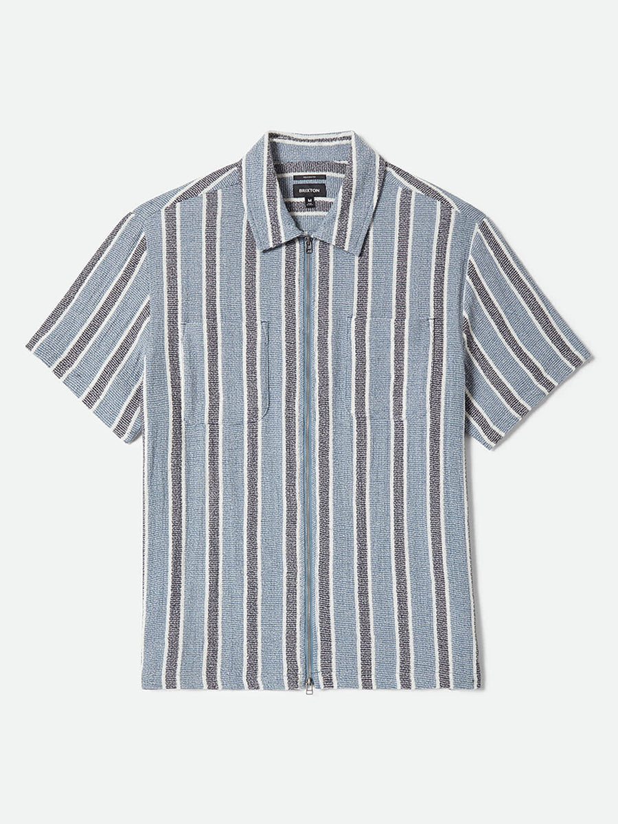 Dexter Textured Stripe Short Sleeve Shirt - Dusty Blue