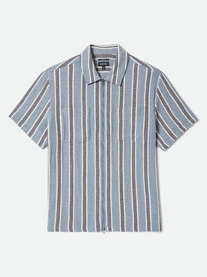 Dexter Textured Stripe Short Sleeve Shirt - Dusty Blue