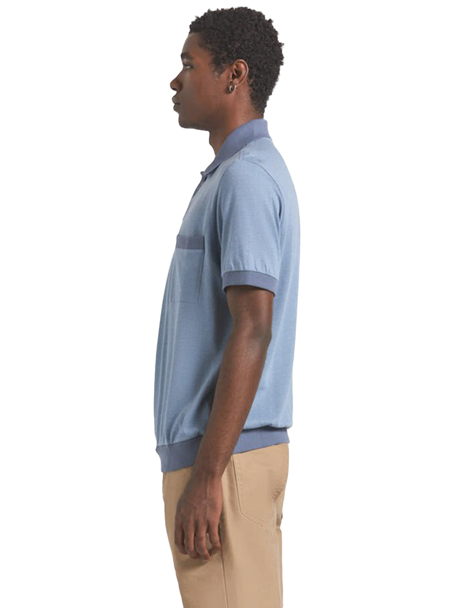 Herringbone Short Sleeve Polo - Bering Sea Blue