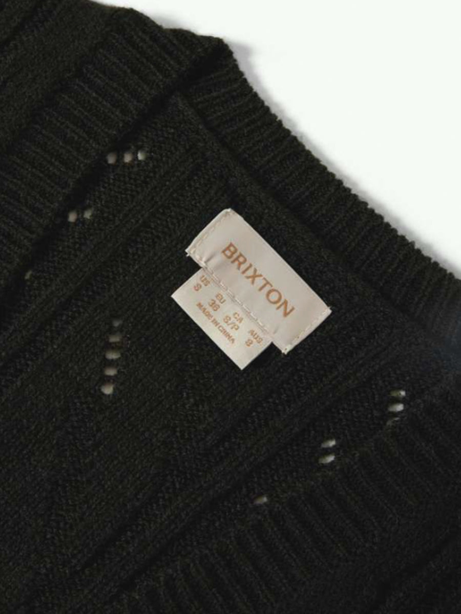 Cropped Pointelle Tie Cardigan - Black