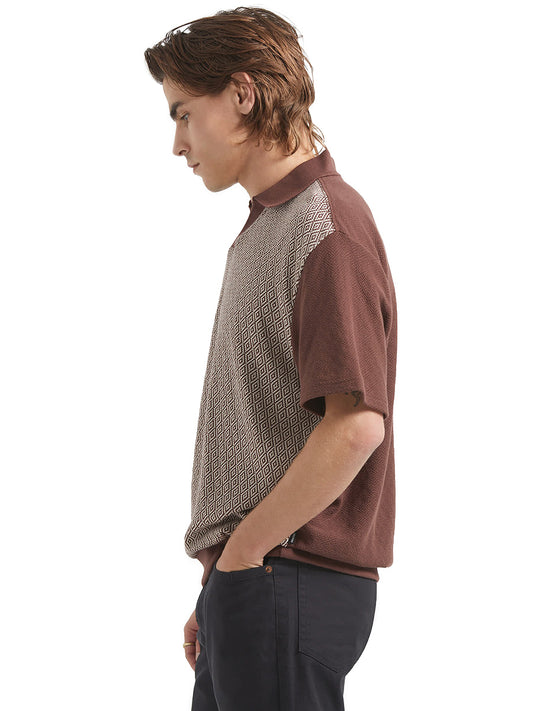 Theo Jacquard Short Sleeve Polo - Chocolate & Off White