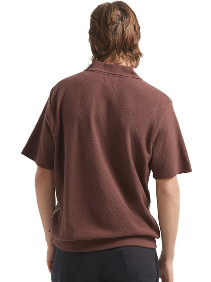 Theo Jacquard Short Sleeve Polo - Chocolate & Off White