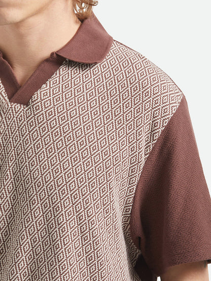 Theo Jacquard Short Sleeve Polo - Chocolate & Off White