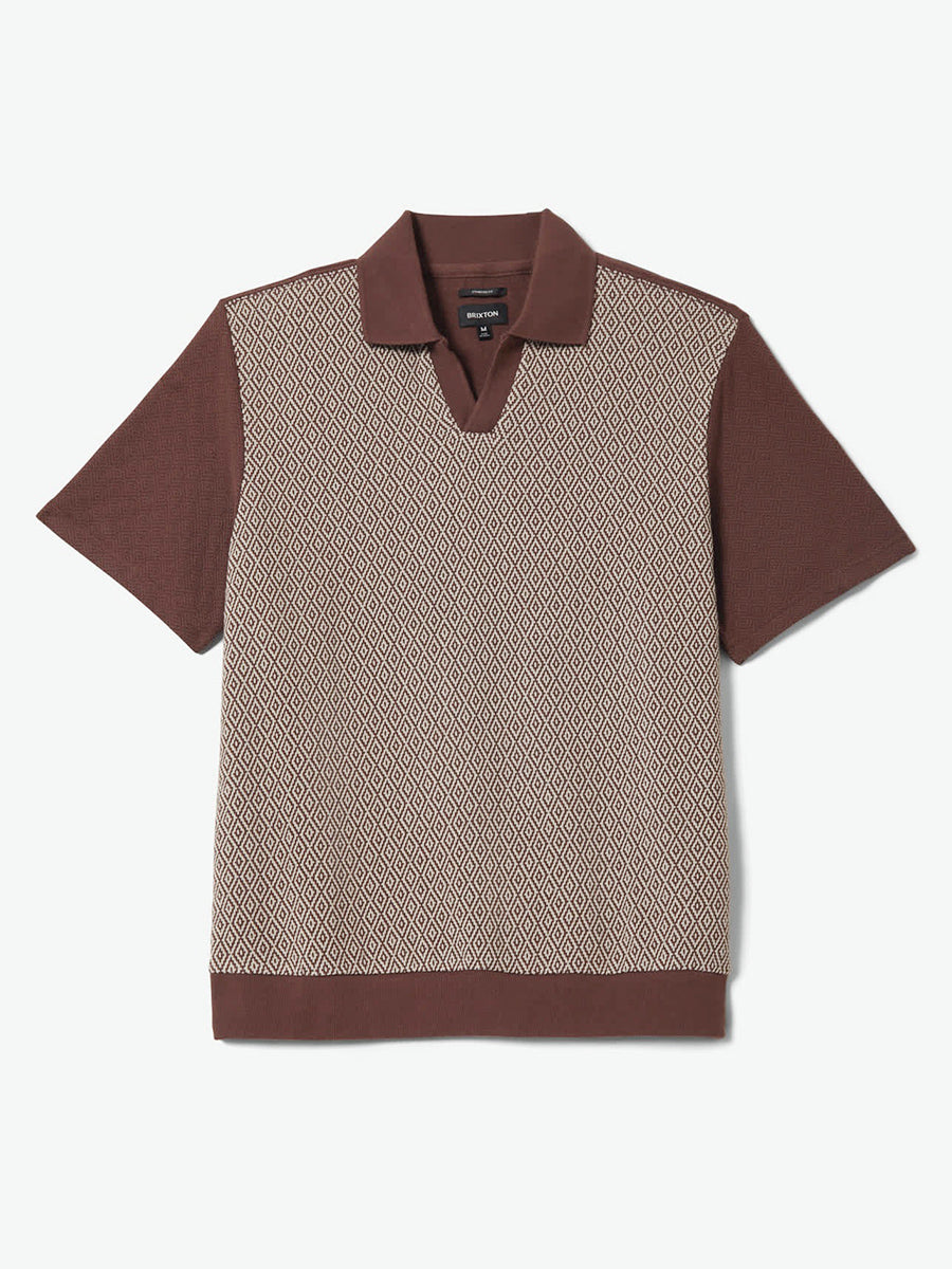 Theo Jacquard Short Sleeve Polo - Chocolate & Off White