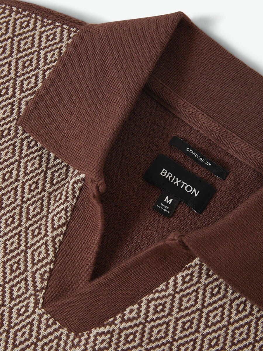 Theo Jacquard Short Sleeve Polo - Chocolate & Off White