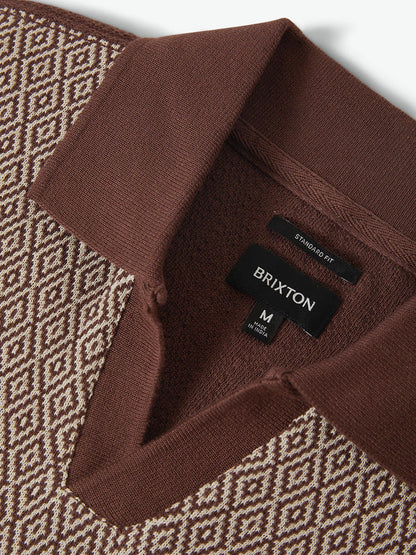 Theo Jacquard Short Sleeve Polo - Chocolate & Off White