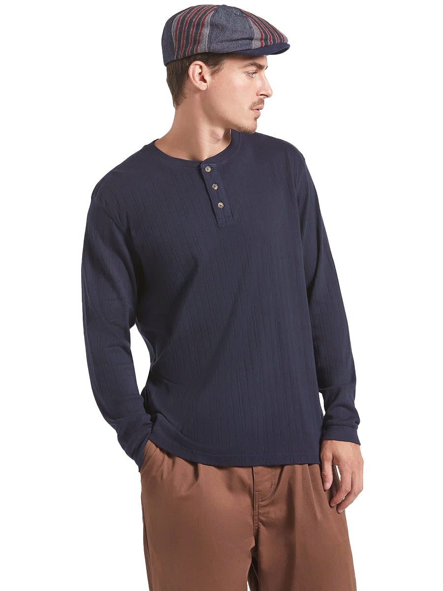 Vintage Ribbed Long Sleeve Henley - Washed Navy