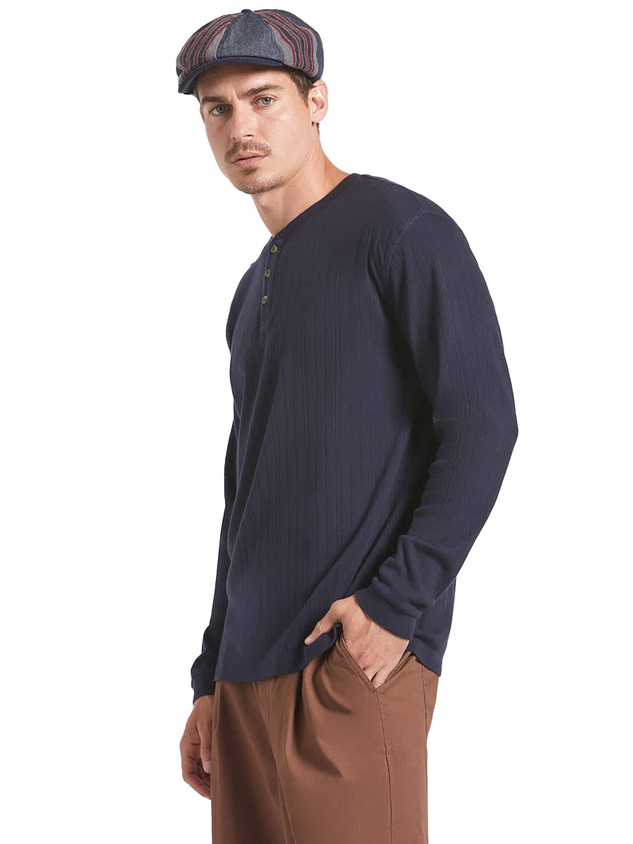 Vintage Ribbed Long Sleeve Henley - Washed Navy