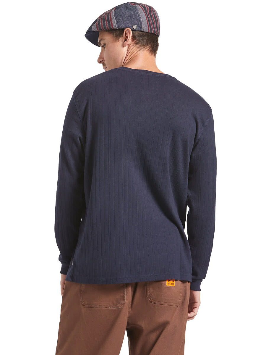 Vintage Ribbed Long Sleeve Henley - Washed Navy