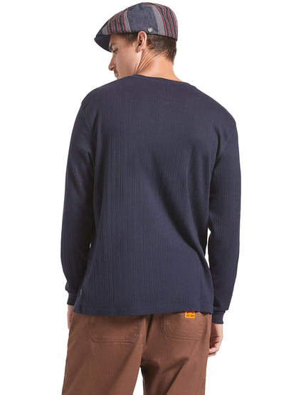 Vintage Ribbed Long Sleeve Henley - Washed Navy