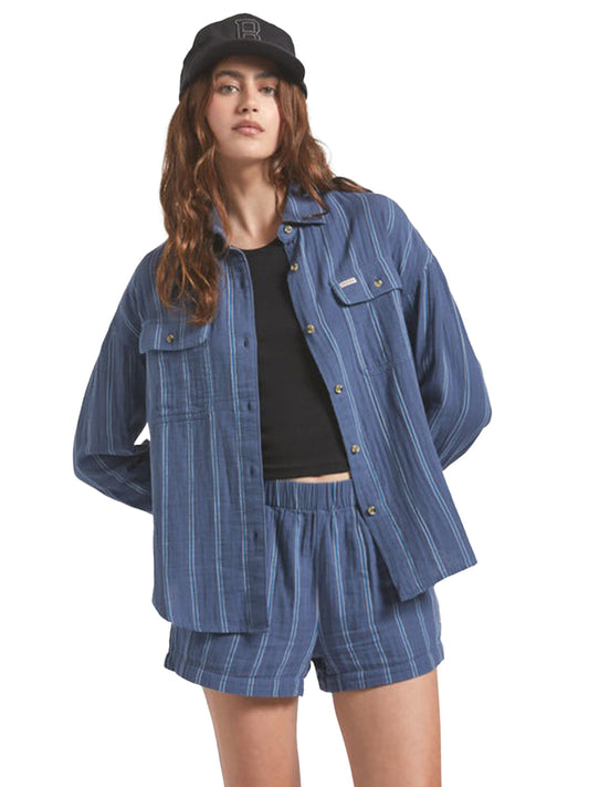 Wandering Long Sleeve Overshirt - Bering Sea & White