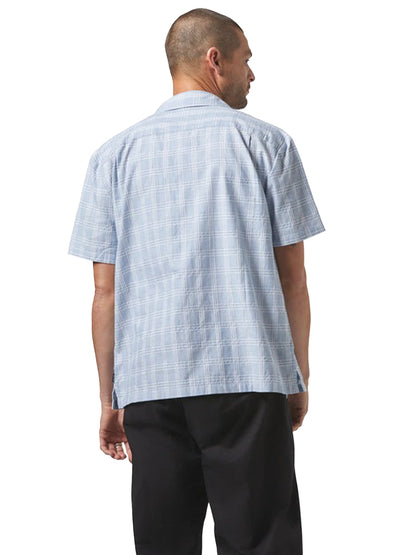 Cru Oxford Plaid Short Sleeve Shirt - Light Blue & White Plaid