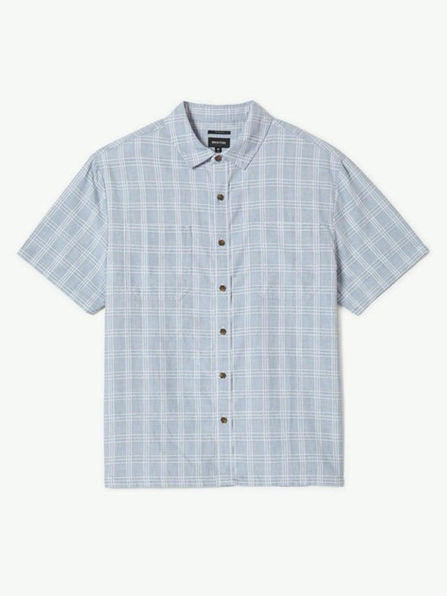 Cru Oxford Plaid Short Sleeve Shirt - Light Blue & White Plaid