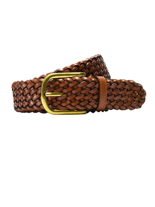 Woven Leather Belt - Brown & Brass