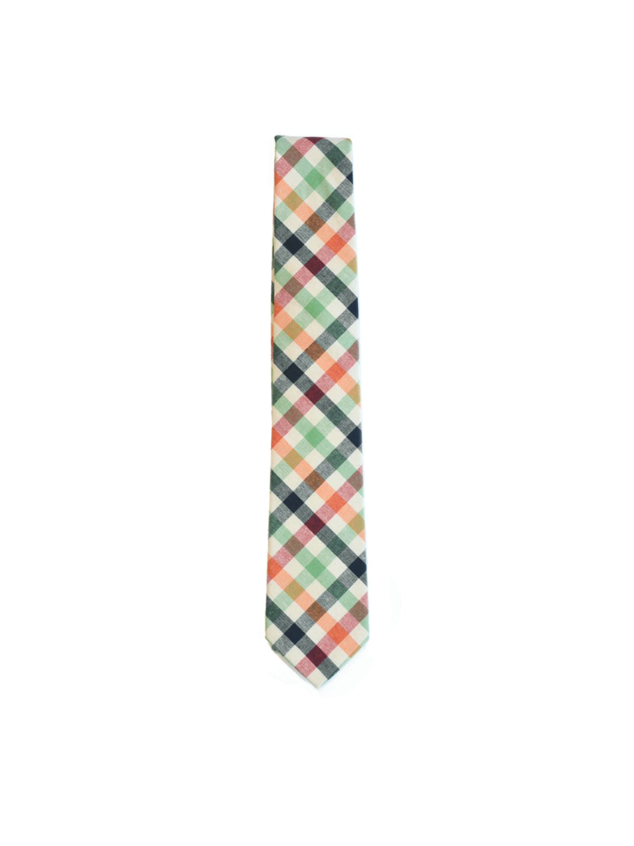 Gingham Cotton Tie - Beige & Orange