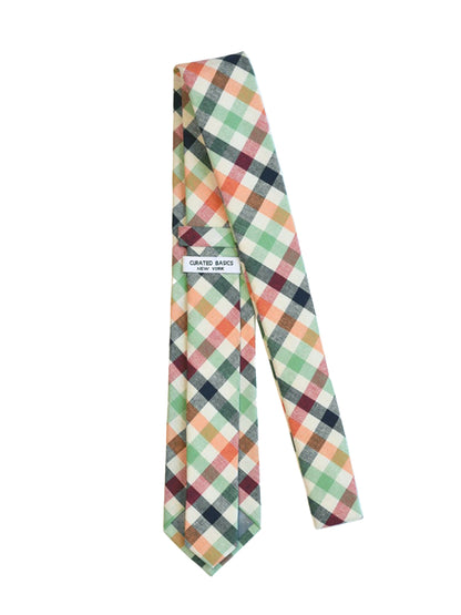 Gingham Cotton Tie - Beige & Orange