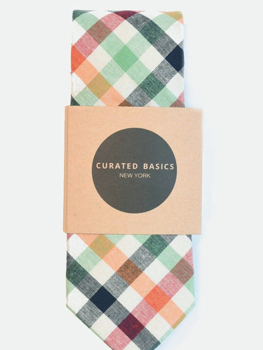 Gingham Cotton Tie - Beige & Orange