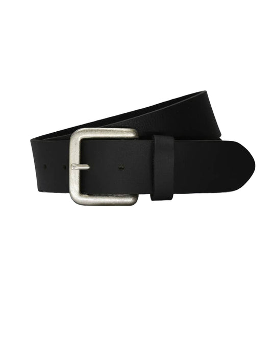Wide Leather Belt - Black & Steel