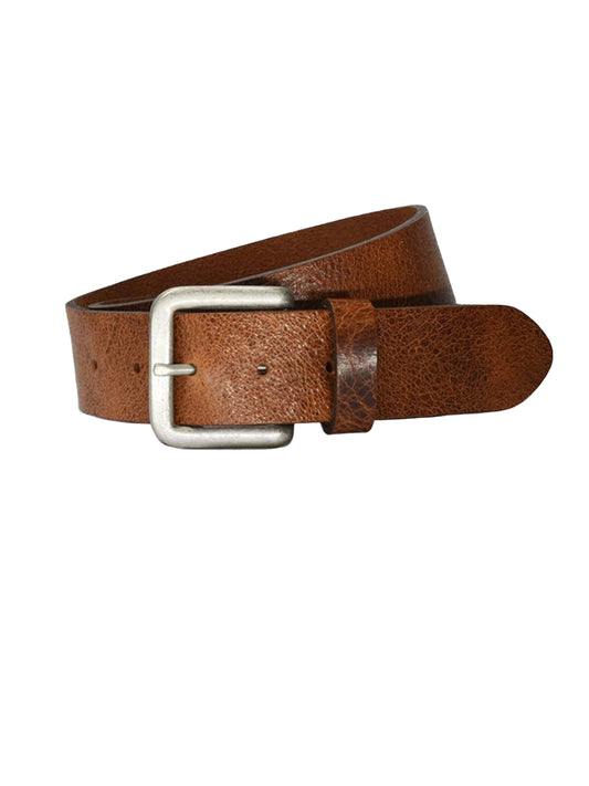 Wide Leather Belt - Cognac & Silver