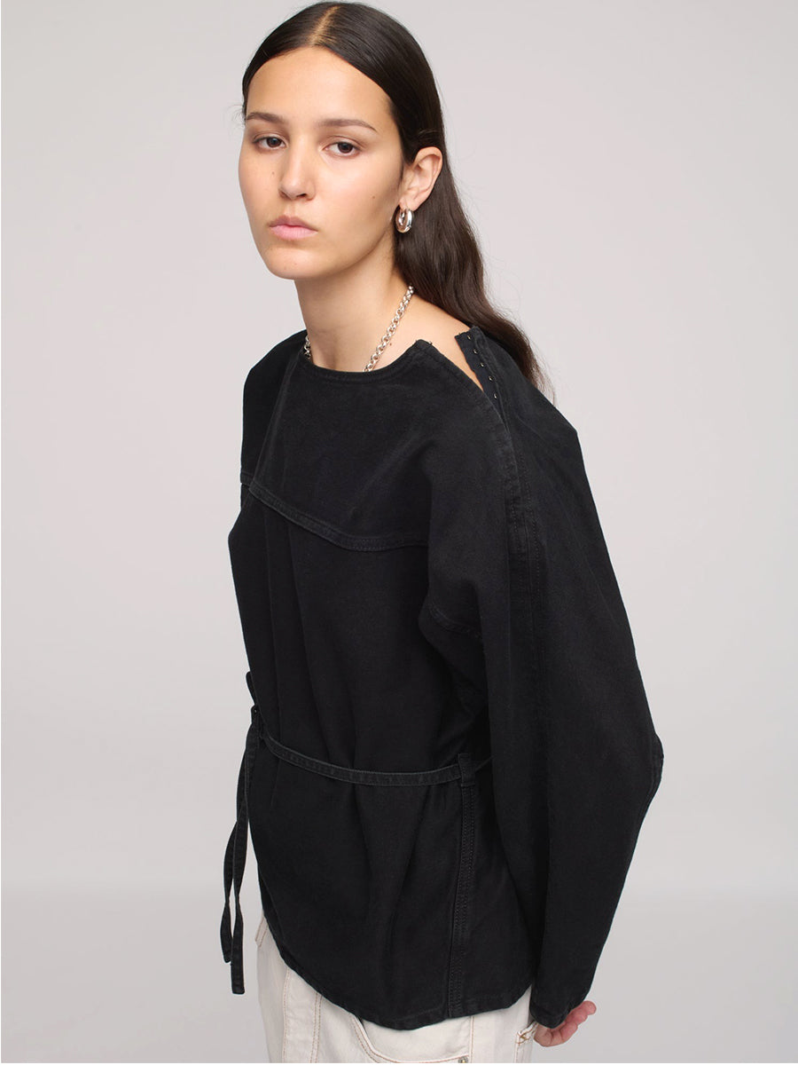 Denim Wrap Sweatshirt - One Year Black