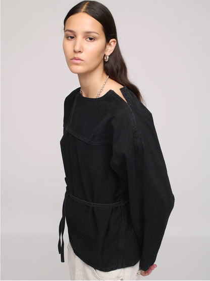 Denim Wrap Sweatshirt - One Year Black