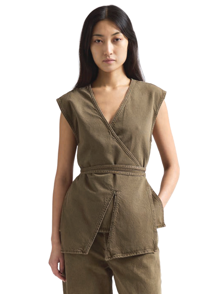 Denim Wrap Top - Dark Olive