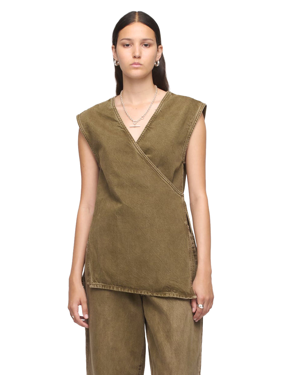 Denim Wrap Top - Dark Olive