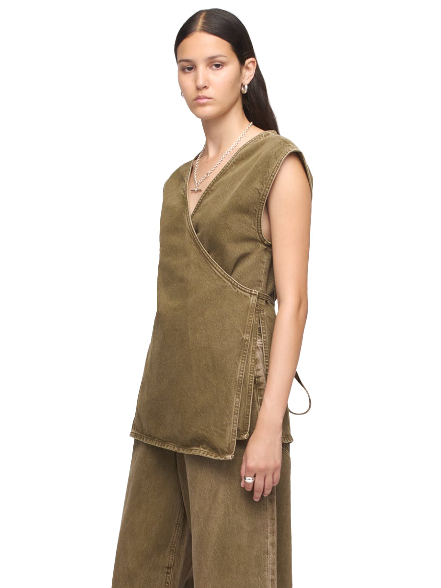 Denim Wrap Top - Dark Olive
