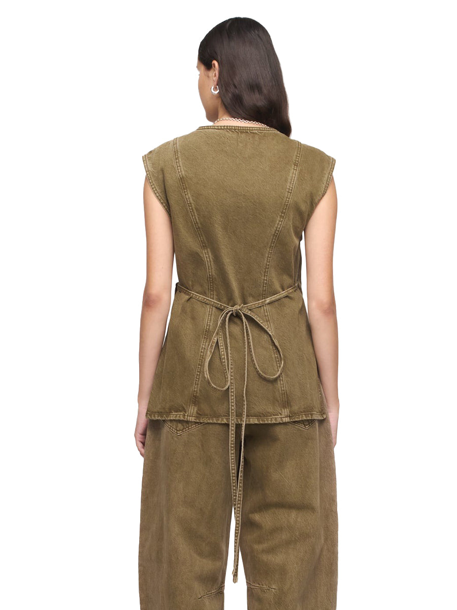 Denim Wrap Top - Dark Olive